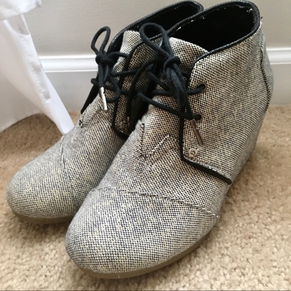 Toms Shoes - Gray and Black Sparkly Tom Wedge Bootie
